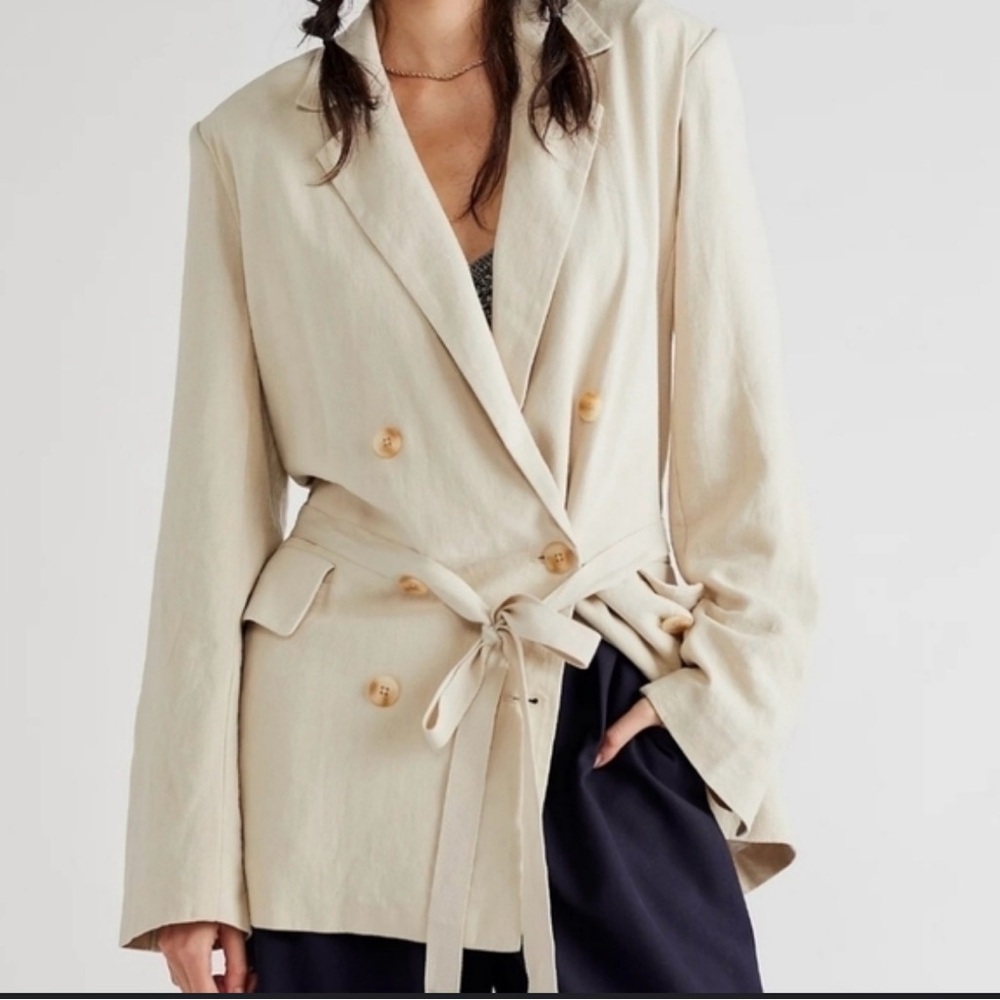 Free People Beige Double-Breasted Blazer